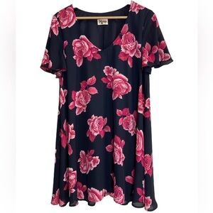Show Me Your Mumu pink floral on navy blue mini sheath dress